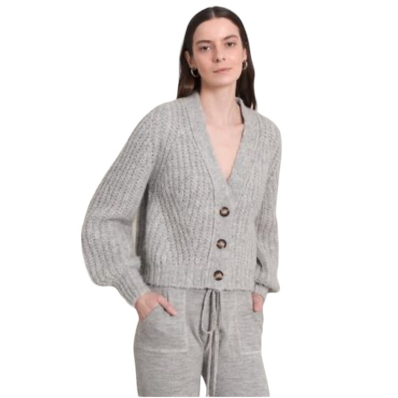 Arlene Knitted Short V neck Gray Chunky Cardigan Sweater - Picture 4 of 15